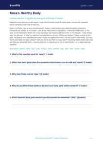 Free Body Parts Comprehension | Year 4 Supported | BookFlik