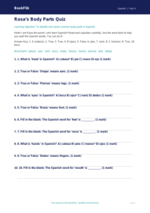Free Body Parts Quiz | Year 4 Supported | BookFlik