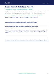 Free Body Parts Worksheet | Year 4 Science Template | BookFlik