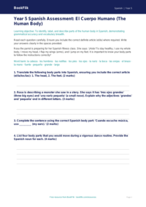 Free Body Parts Assessment | Year 5 Greater Depth | BookFlik
