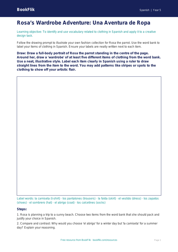 Free Clothes Drawing Sheet | Year 5 Greater Depth | BookFlik worksheet preview — Spanish Clothes