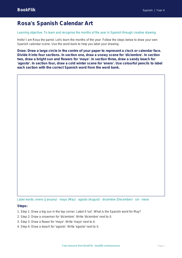 Free Months Of The Year Drawing Sheet | Year 4 Supported | BookFlik worksheet preview — Spanish Months Of The Year