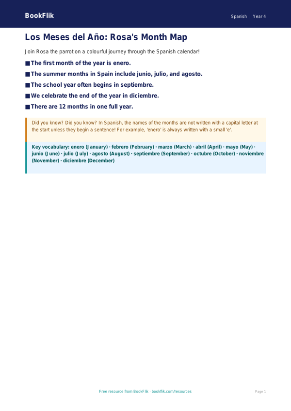 Free Months Of The Year Poster | Year 4 Supported | BookFlik worksheet preview — Spanish Months Of The Year