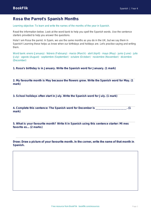Free Months Of The Year Track Sheet | Year 4 Supported | BookFlik worksheet preview — Spanish Months Of The Year