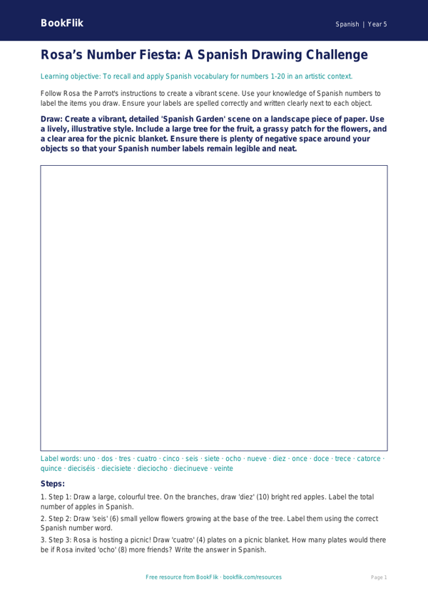Free Numbers Drawing Sheet | Year 5 Greater Depth | BookFlik worksheet preview — Spanish Numbers