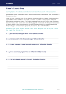 Free Sports Comprehension | Year 4 Supported | BookFlik