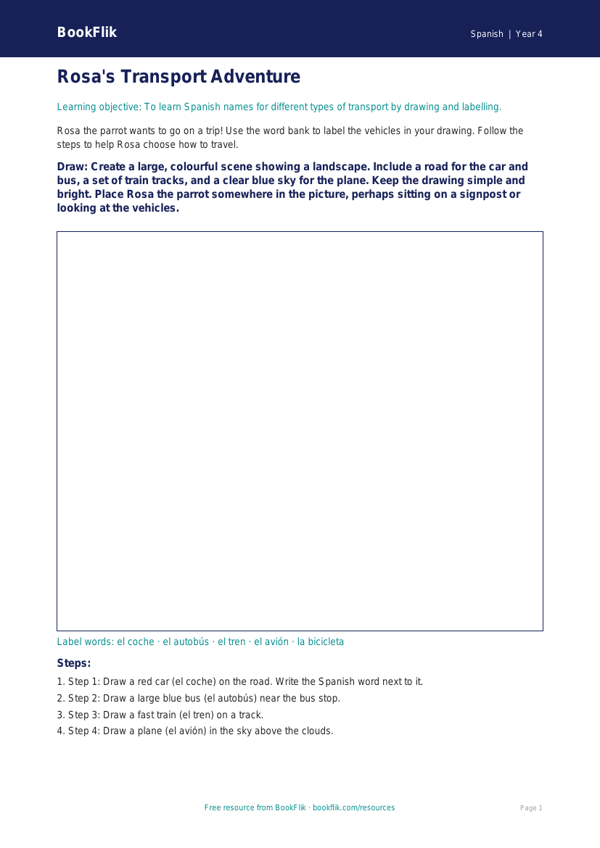 Free Transport Drawing Sheet | Year 4 Supported | BookFlik worksheet preview — Spanish Transport