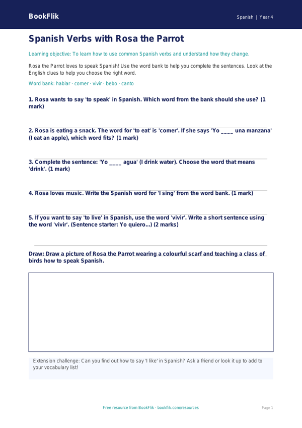 Free Verbs And Tenses Worksheet | Year 4 Supported | BookFlik worksheet preview — Spanish Verbs And Tenses