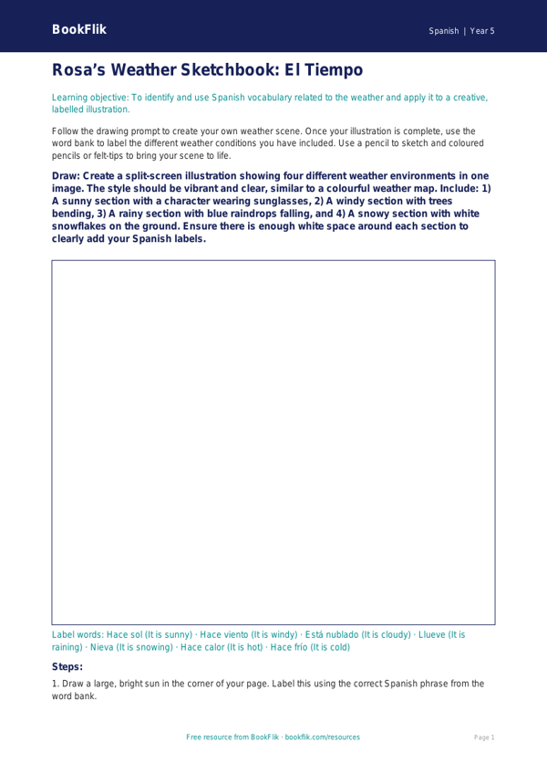 Free Weather Drawing Sheet | Year 5 Greater Depth | BookFlik worksheet preview — Spanish Weather