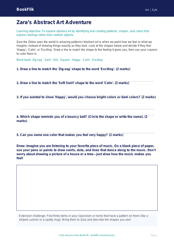 Free Abstract Art Activity Sheet | Pre-K | Art | BookFlik worksheet preview — Art Abstract Art