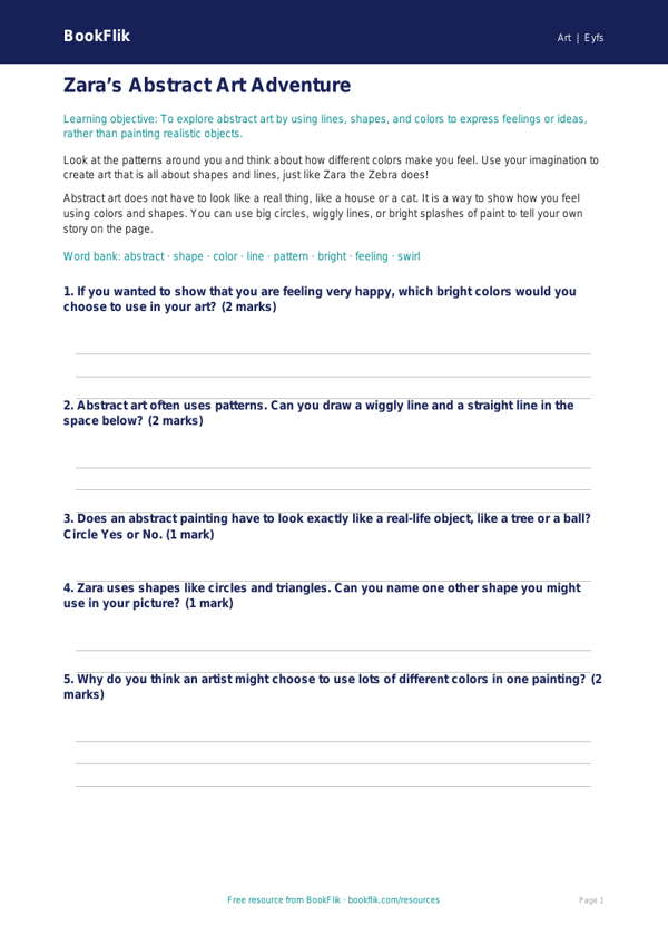 Free Abstract Art Worksheet | Pre-K | Art | BookFlik worksheet preview — Art Abstract Art