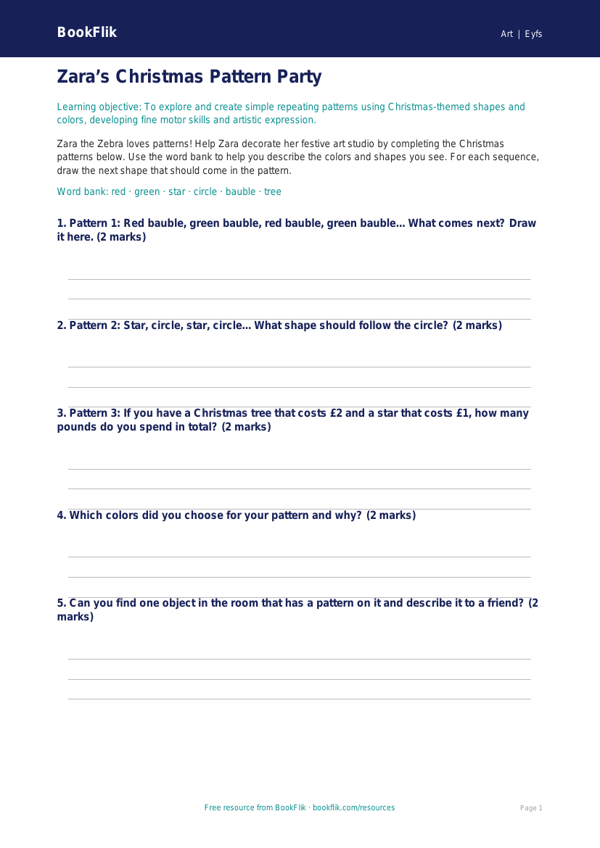 Free Christmas Art Activity Sheet | Pre-K | Art | BookFlik worksheet preview — Art Christmas Art