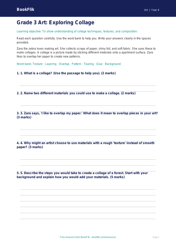 Free Collage Assessment | Grade 3 | Art | BookFlik