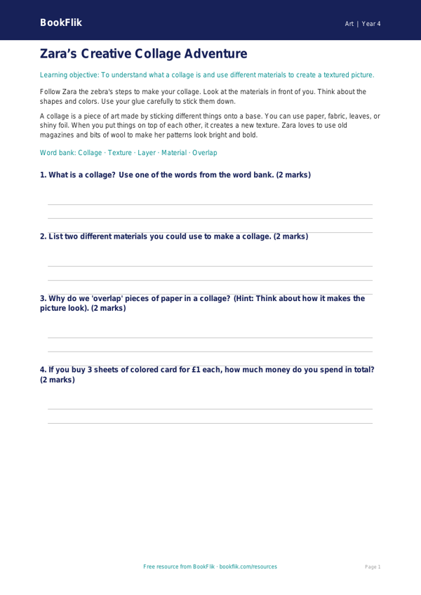 Free Collage Worksheet | Grade 3 | Art | BookFlik worksheet preview — Art Collage
