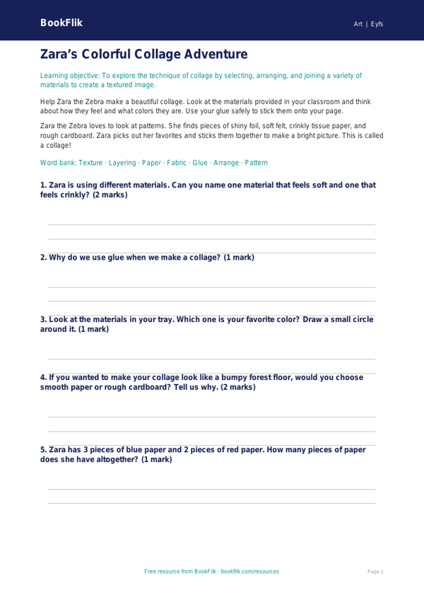 Free Collage Worksheet | Pre-K | Art | BookFlik worksheet preview — Art Collage