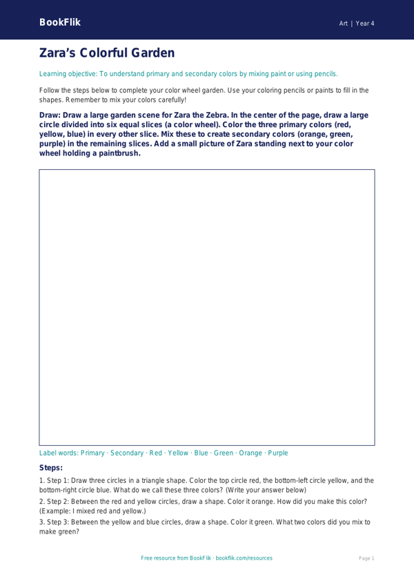 Free Color Theory Drawing Sheet | Grade 3 | Art | BookFlik worksheet preview — Art Colour Theory