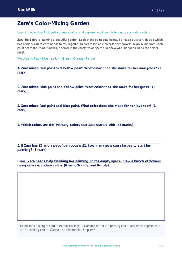 Free Color Theory Activity Sheet | Pre-K Art | BookFlik worksheet preview — Art Colour Theory
