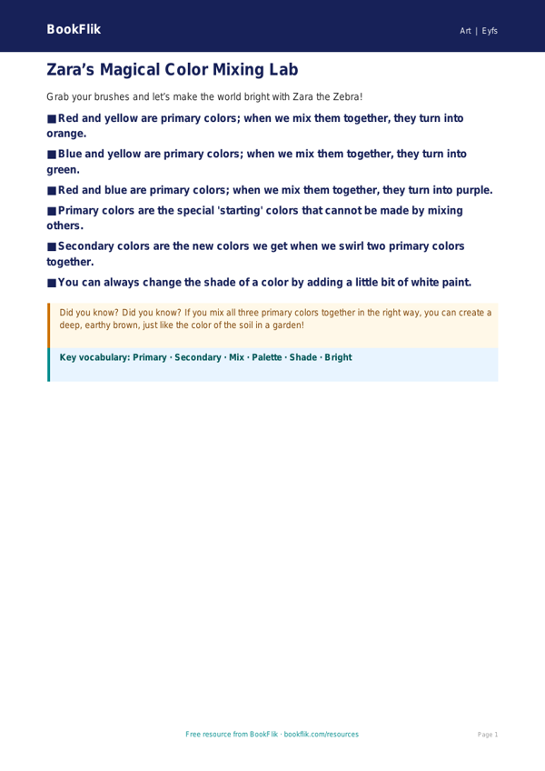 Free Color Theory Poster | Pre-K | Art | BookFlik worksheet preview — Art Colour Theory