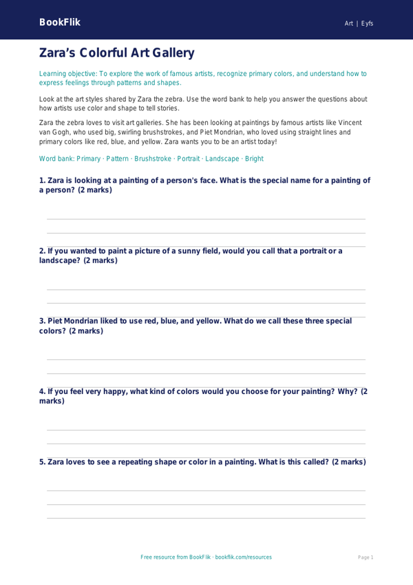 Free Famous Artists Worksheet | Pre-K | Art | BookFlik worksheet preview — Art Famous Artists