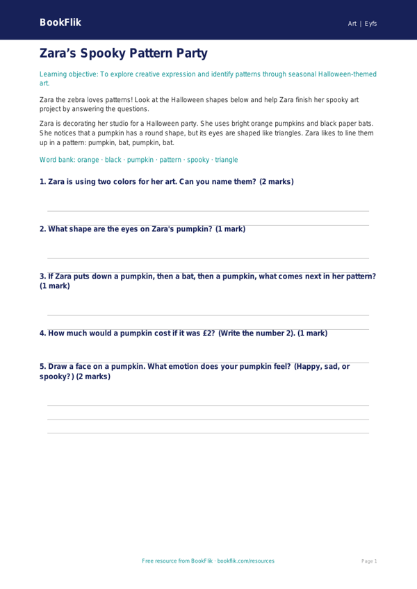 Free Halloween Art Worksheet | Pre-K | Art | BookFlik worksheet preview — Art Halloween Art