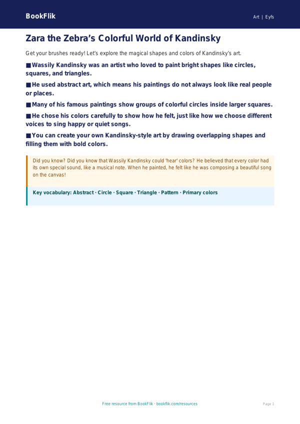 Free Kandinsky Poster | Pre-K | Art | BookFlik worksheet preview — Art Kandinsky