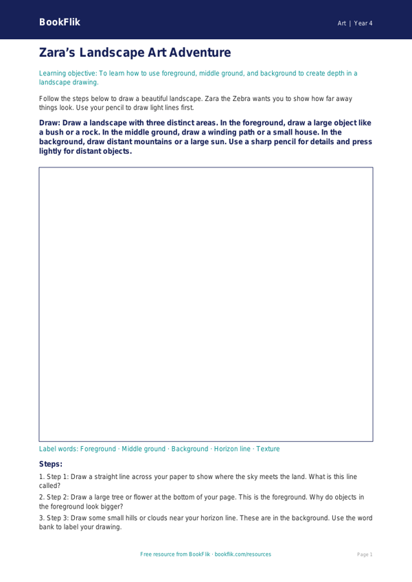 Free Landscapes Drawing Sheet | Grade 3 | Art | BookFlik worksheet preview — Art Landscapes