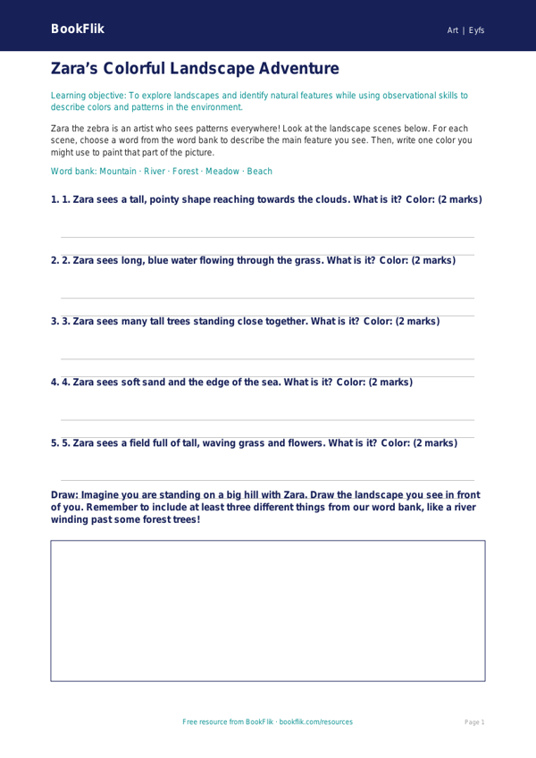 Free Landscapes Activity Sheet | Pre-K | Art | BookFlik worksheet preview — Art Landscapes