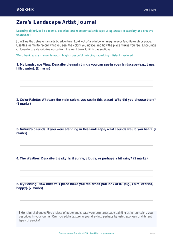 Free Landscapes Template | Pre-K | Art | BookFlik worksheet preview — Art Landscapes
