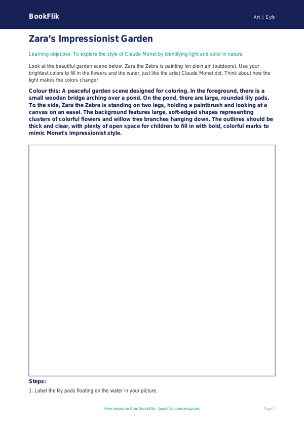 Free Monet Colouring Page | Pre-K | Art | BookFlik worksheet preview — Art Monet