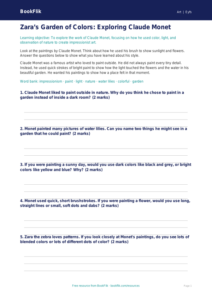 Free Monet Worksheet | Pre-K | Art | BookFlik