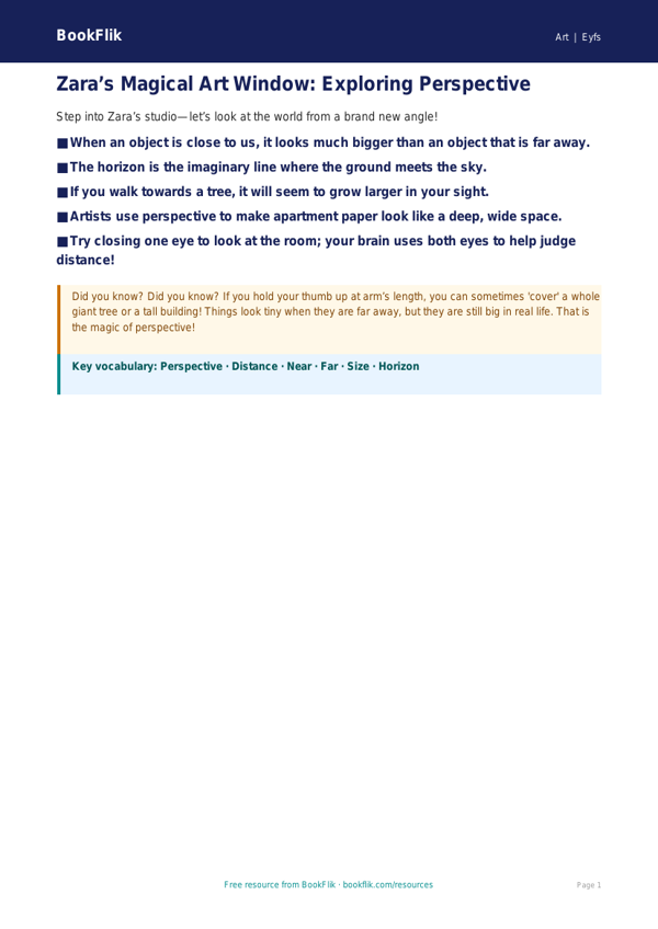 Free Perspective Poster | Pre-K | Art | BookFlik worksheet preview — Art Perspective