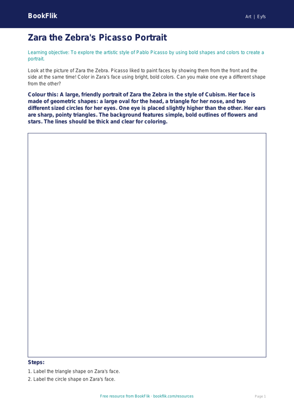 Free Picasso Colouring Page | Pre-K | Art | BookFlik worksheet preview — Art Picasso