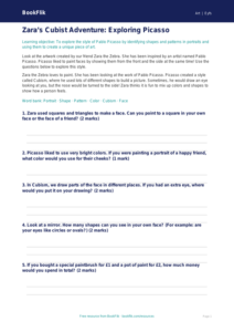 Free Picasso Worksheet | Pre-K | Art | BookFlik
