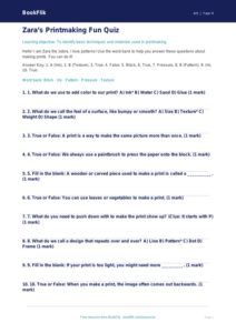 Free Printmaking Quiz | Grade 3 | Art | BookFlik