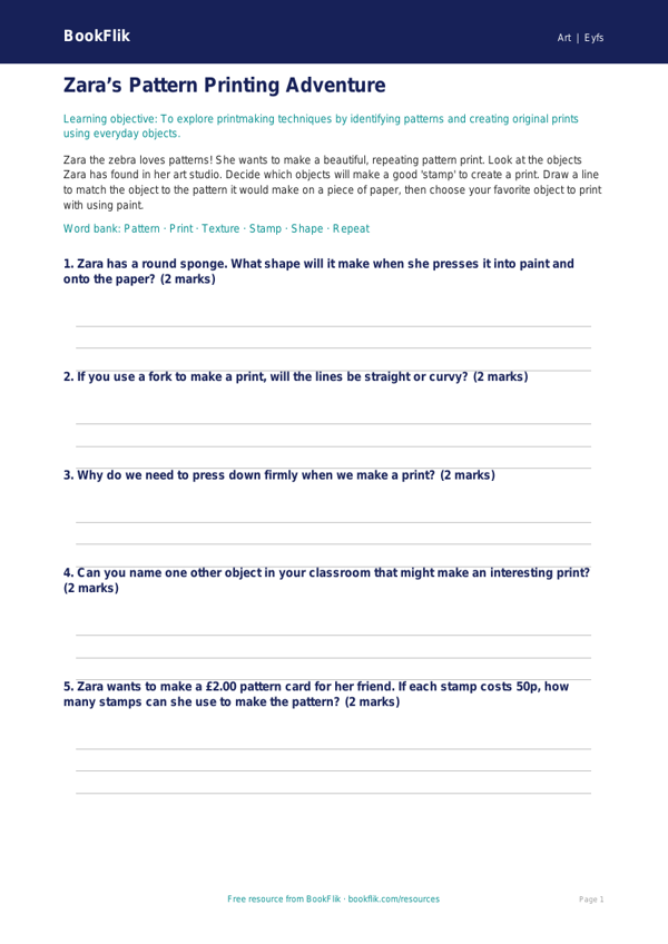 Free Printmaking Activity Sheet | Pre-K | Art | BookFlik worksheet preview — Art Printmaking