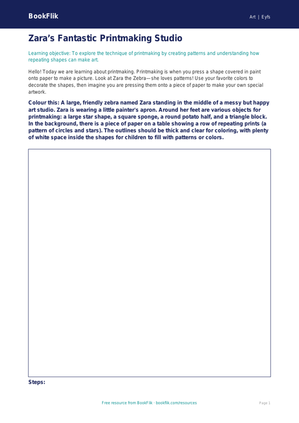 Free Printmaking Colouring Page | Pre-K | Art | BookFlik worksheet preview — Art Printmaking