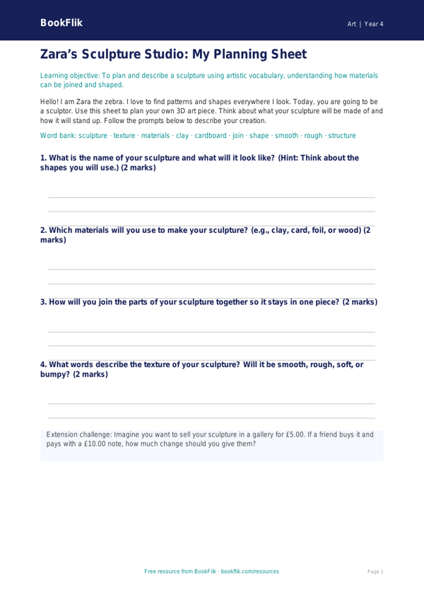 Free Sculpture Template | Grade 3 | Art | BookFlik worksheet preview — Art Sculpture