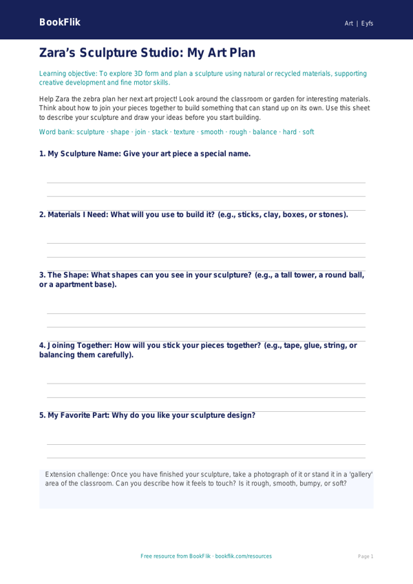 Free Sculpture Template | Pre-K | Art | BookFlik worksheet preview — Art Sculpture