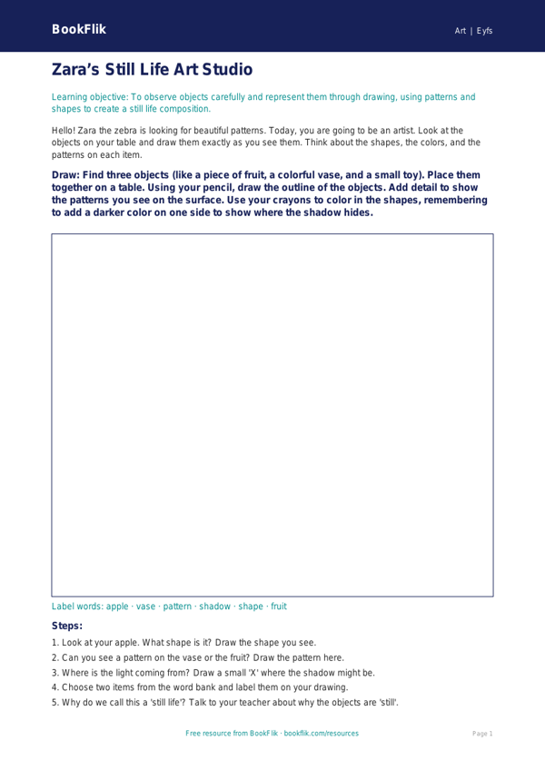 Free Still Life Drawing Sheet | Pre-K | Art | BookFlik worksheet preview — Art Still Life