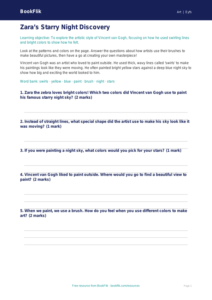 Free Van Gogh Worksheet | Pre-K | Art | BookFlik