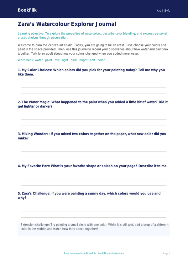 Free Watercolor Template for Pre-K Art | BookFlik worksheet preview — Art Watercolour
