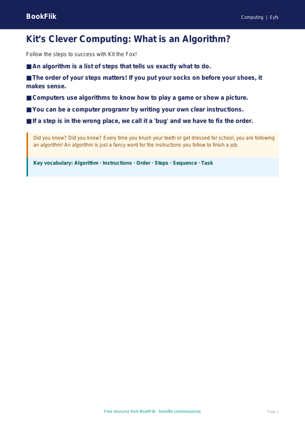 Free Algorithms Poster | Pre-K | Computing | BookFlik worksheet preview — Computing Algorithms