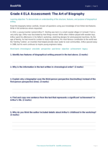 Free Biography Assessment | Grade 4 | ELA | BookFlik