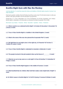 Bonfire Night Quiz for Grade 3 | Free ELA Worksheet | BookFlik