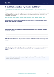 Free Bonfire Night Writing Template | Grade 3 | ELA | BookFlik
