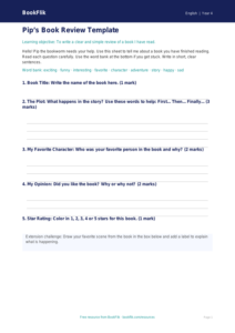 Free Book Review Template | Grade 3 | ELA | BookFlik