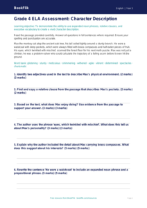 Free Character Description Assessment | Grade 4 | ELA | BookFlik