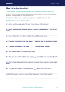Free Conjunctions Quiz | Grade 3 | ELA | BookFlik