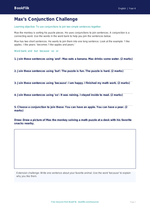 Free Conjunctions Worksheet | Grade 3 | ELA | BookFlik worksheet preview — English Conjunctions