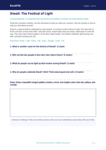 Free Diwali Story Worksheet | Grade 3 | ELA | BookFlik